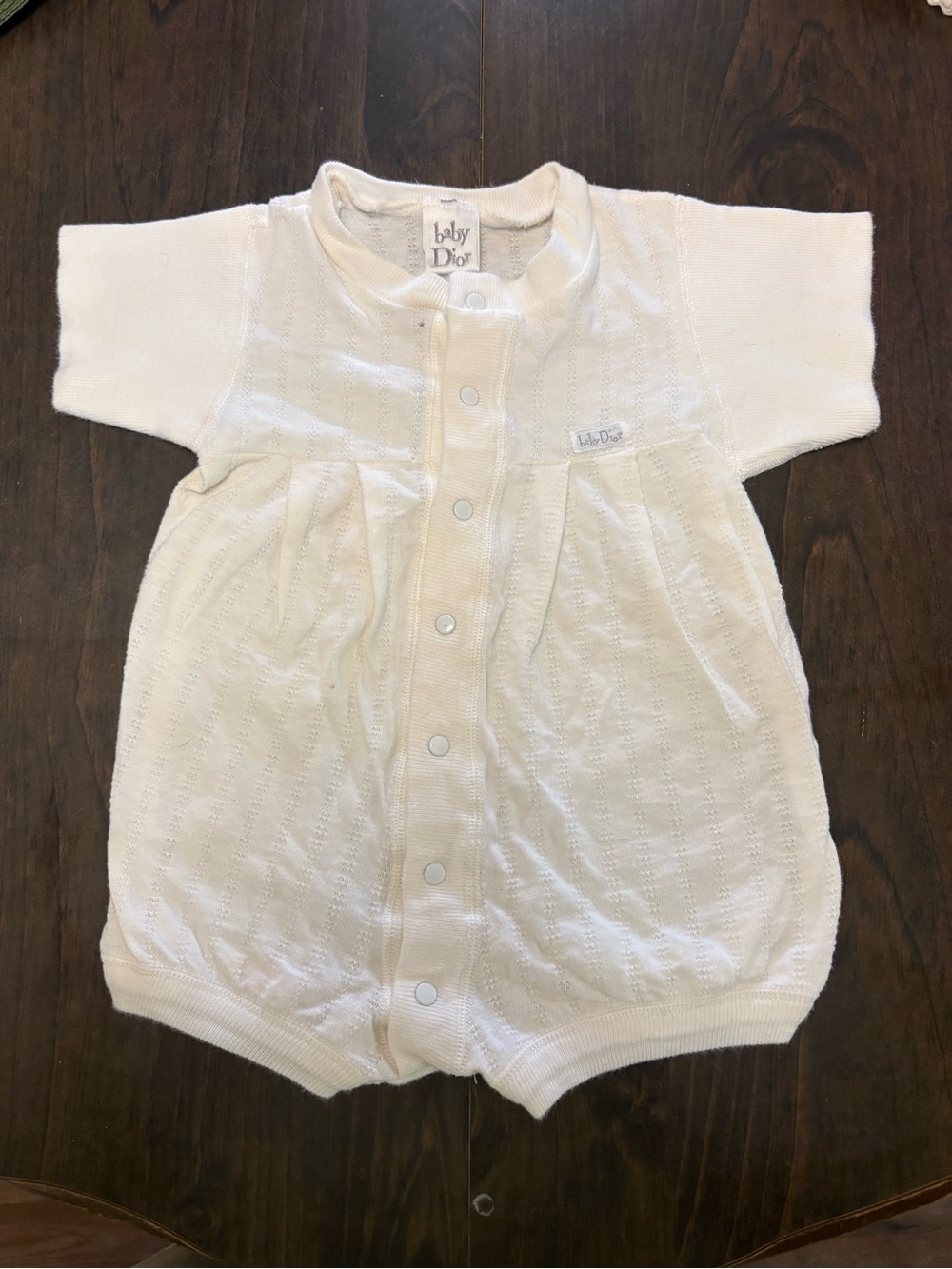 ✨ Baby Dior Knit Romper – Luxury Infant One-Piece (Cream/White) ✨